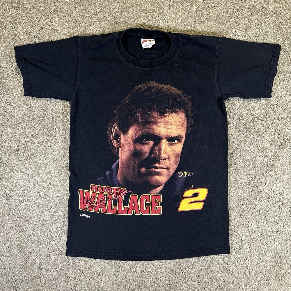 Vintage 90s Rusty Wallace NASCAR Nutmeg Racing USA T Shirt Mens Medium Portrait